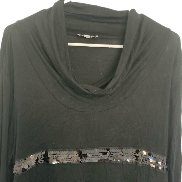 Y2K Sequin Top XL Black Long Stretch Tunic Cowl Neck Goth Grunge - Picture 1 of 7